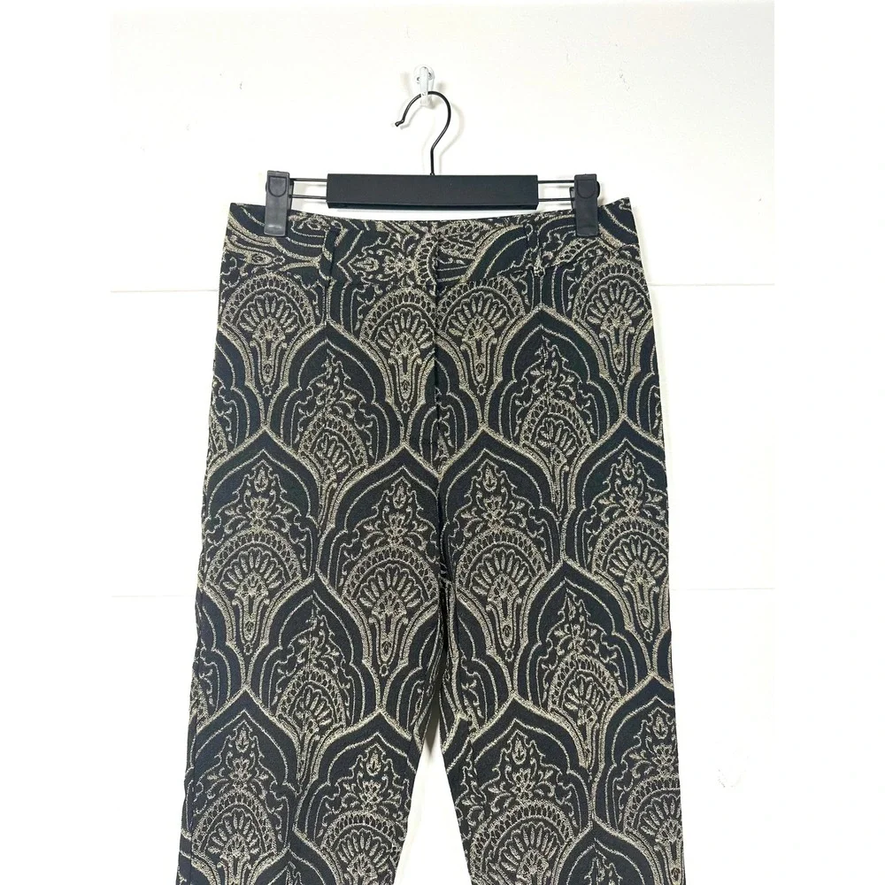 J.McLaughlin Grier cropped‎ pants black gold brocade stretch womens 0